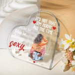 Personalizzato I'm Horny All The Time Targa a cuore in acrilico con nomi Ornamento da scrivania Regalo di San Valentino per l'anniversario dell'amante