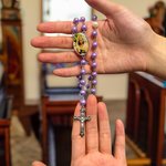 Personalized Multi-Color Rosary Beads Cross Necklace with Photo Memorial Gift for Women