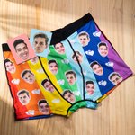 Personalisierte lustige Regenbogen Gesicht Boxershorts Slip Unterwäsche mit Herzen Valentinstag Geschenk für Männer