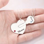 Lot de 2 Colliers Couple Personnalisés avec Nom Gravé Bijoux en Argent Sterling Forme Coeur Clé Cadeau de Saint-Valentin pour Couple