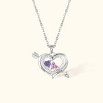 Personalized Cupid's Arrow Heart Necklace with 2 Birthstones & Names Valentine's Day Couple Gift for Women