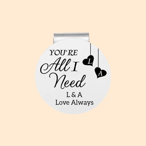 Marcador de Bolas de Golf Personalizado You're All I Need Clip Magnético para Sombrero con Iniciales y Texto Pareja Accesorios de Golf Regalo de San V