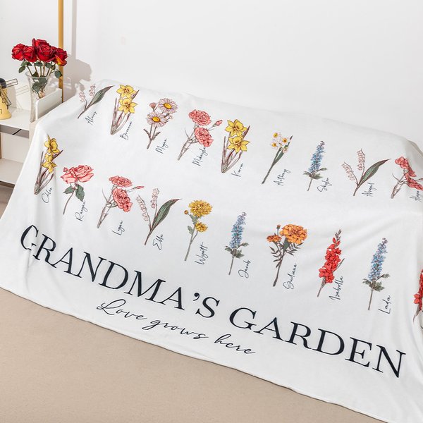 Couverture Polaire Personnalisée avec Fleur de Naissance de Famille Cadeau d'Anniversaire Fête des Mères pour Maman Grand-mère