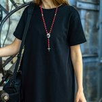 Personalized Multi-Color Rosary Beads Cross Necklace with Photo Memorial Gift for Women