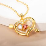 Personalized Cupid's Arrow Heart Necklace with 2 Birthstones & Names Valentine's Day Couple Gift for Women