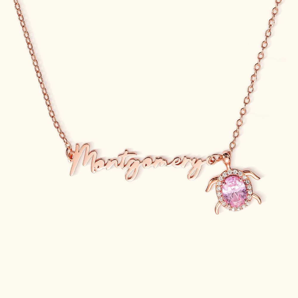 Chaîne en Argent Personnalisé avec Nom et Pierre de Naissance Collier de Tortue de Mer Cadeau de Fête des Mères d'Anniversaire pour Elle