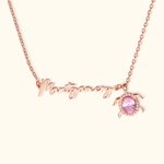 Chaîne en Argent Personnalisé avec Nom et Pierre de Naissance Collier de Tortue de Mer Cadeau de Fête des Mères d'Anniversaire pour Elle