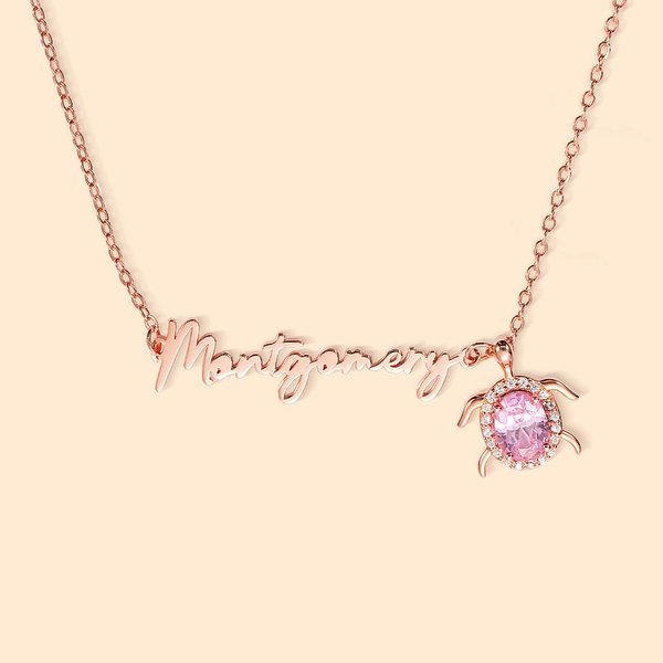 Chaîne en Argent Personnalisé avec Nom et Pierre de Naissance Collier de Tortue de Mer Cadeau de Fête des Mères d'Anniversaire pour Elle