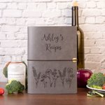 Personalised Binder Recipe Notebook Leather Floral Journal with Elastic Band and Papers Mother's Day Birthday Gift for Woman