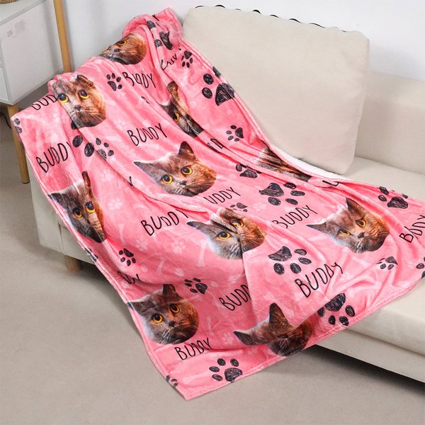Couverture en Flanelle Personnalisée avec Photo et Nom Cadeau d'Anniversaire Saint-Valentin pour Amoureux des Animaux de Compagnie