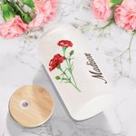 Personalized Watercolor Birth Flower 20oz Frosted Glass Tumbler Floral Coffee Cup with Bamboo Lid and Straw Birthday Gift for Women
