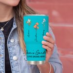 Thermos de Vacuum Personnalisé avec 1-15 Fleurs de Naissance et Noms Gobelet Isotherme avec Thème Jardin Cadeau d'Anniversaire pour Mère Grand-Mère