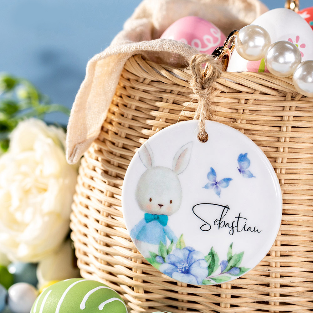 Etiquette en Céramique pour Panier de Pâques Décoration Personnalisée avec Nom Cadeau d'Anniversaire Pâques Noël pour Enfants