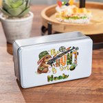 Boîte à Biscuits en Métal Personnalisée avec Nom Motif Lapin Camouflage Cadeau de Pâques pour Enfant et Famille