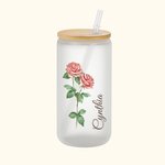 Personalized Watercolor Birth Flower 20oz Frosted Glass Tumbler Floral Coffee Cup with Bamboo Lid and Straw Birthday Gift for Women