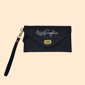 Borsa da polso personalizzata in pelle retrò Portafoglio con fiore di nascita e nome Regalo di compleanno per la festa della mamma per lei