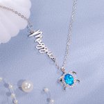 Chaîne en Argent Personnalisé avec Nom et Pierre de Naissance Collier de Tortue de Mer Cadeau de Fête des Mères d'Anniversaire pour Elle