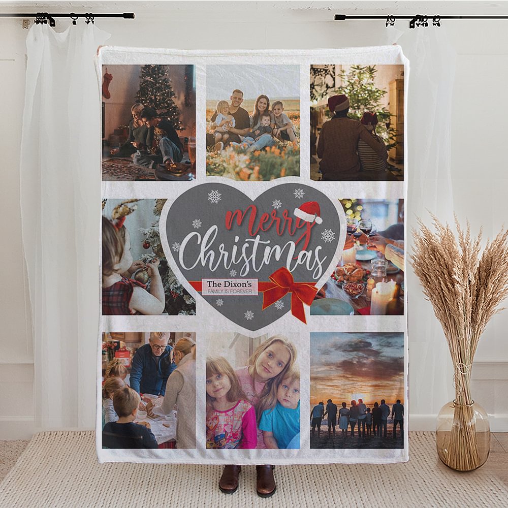 Couverture Flanelle ou Sherpa Personnalisée avec 8 Photos de Collage et Nom Cadeau de Noël pour Famille Amis