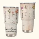 Personalized Watercolor Birth Flower 30oz Insulated Tumbler with Name and Love Grows Here Quote Birthday Gift for Mom Grandma