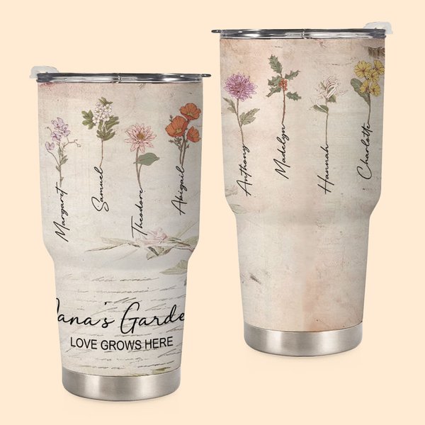Vaso isotérmico de 30oz con nombre y frase Love Grows Here (El amor crece aquí) Regalo de cumpleaños para mamá y abuela