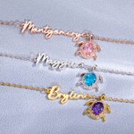 Chaîne en Argent Personnalisé avec Nom et Pierre de Naissance Collier de Tortue de Mer Cadeau de Fête des Mères d'Anniversaire pour Elle
