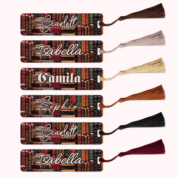 Personalisierte Bibliothek Buch Retro-Design Acryl Lesezeichen mit Quaste und Name Geschenk für Buchliebhaber