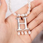 Personalized Initial Adjustable Pendant Pearl Necklace with Name Birthday Gift for Her