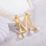 Personalized Initial Adjustable Pendant Pearl Necklace with Name Birthday Gift for Her