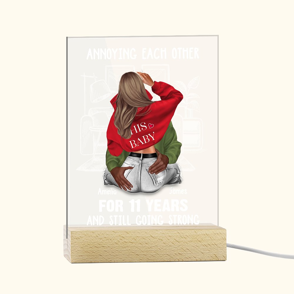 Plaque Acrylique Personnalisée Veilleuse avec Noms Décoration de Bureau Cadeau de Saint Valentin pour Couple