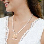 Personalized Initial Adjustable Pendant Pearl Necklace with Name Birthday Gift for Her