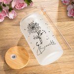 Personalised Zodiac Birth Flower 20oz Glass Tumbler Floral Coffee Cup with Bamboo Lid and Straw Birthday Gift for Women