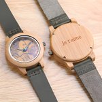 Montre en Bois de Bambou Personnalisée avec Photo et Texte Gravé Cadeau d'Anniversaire pour Femme Homme