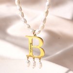 Personalized Initial Adjustable Pendant Pearl Necklace with Name Birthday Gift for Her