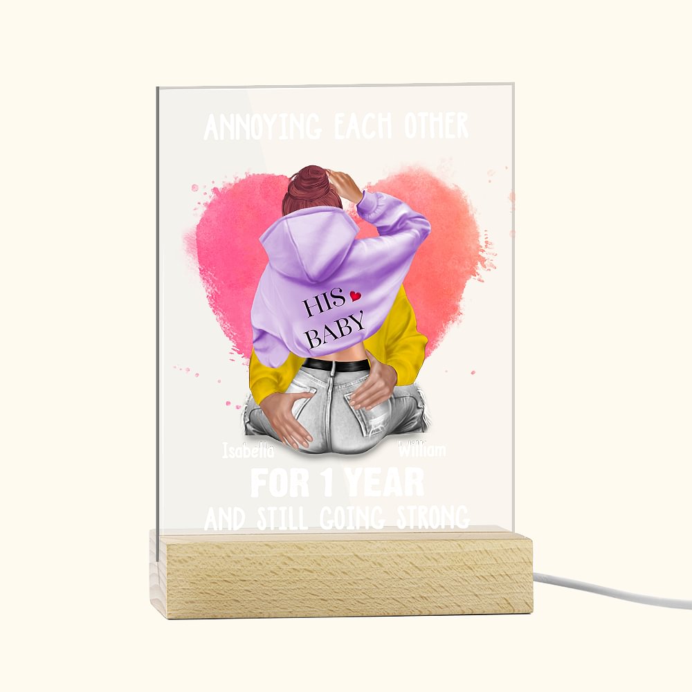 Plaque Acrylique Personnalisée Veilleuse avec Noms Décoration de Bureau Cadeau d'Anniversaire de Saint Valentin pour Couple