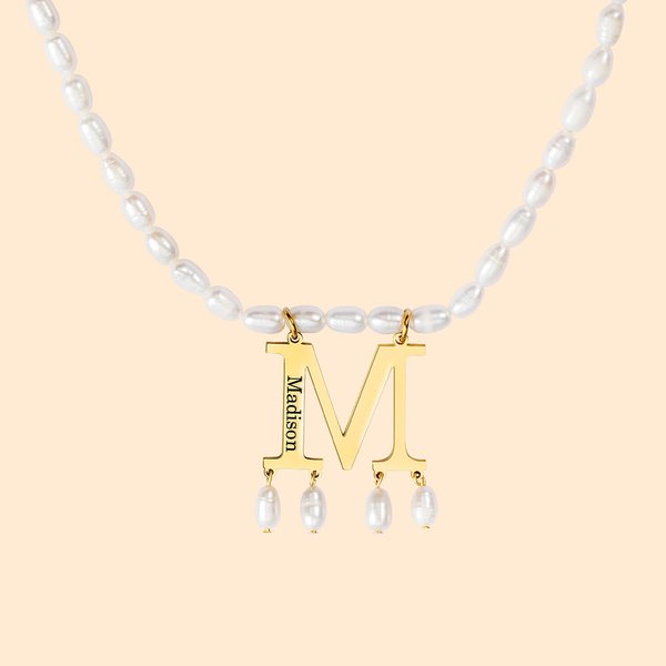 Initial Pendant Pearl Necklace with Name