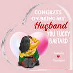 Personalizado You Lucky Bastard Placa de acrílico corazón con nombres Adorno de escritorio Día de San Valentín Aniversario Regalo para Pareja