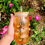 Personalised Zodiac Birth Flower 20oz Glass Tumbler Floral Coffee Cup with Bamboo Lid and Straw Birthday Gift for Women
