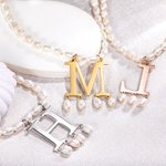 Personalized Initial Adjustable Pendant Pearl Necklace with Name Birthday Gift for Her