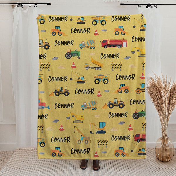 Couverture personnalisée avec le nom de l'enfant pour le camion de construction et la pelleteuse Cadeaux d'anniversaire et de naissance pour les enfan