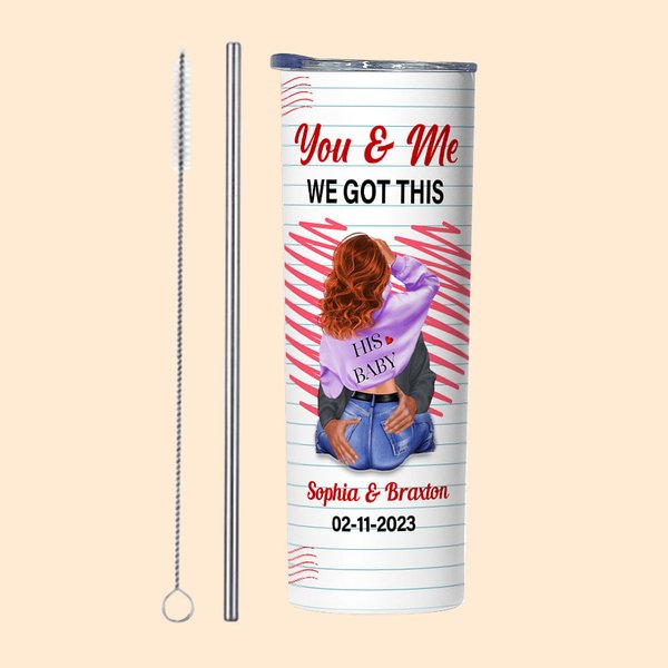 Gobelet personnalisé en acier inoxydable 20oz avec noms et couvercle Paille Brosse Cadeau d'anniversaire de la Saint-Valentin pour couple