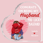 Congratulazioni personalizzate per essere mio marito Targa a cuore in acrilico con nomi Ornamento da scrivania Regalo di anniversario per la coppia