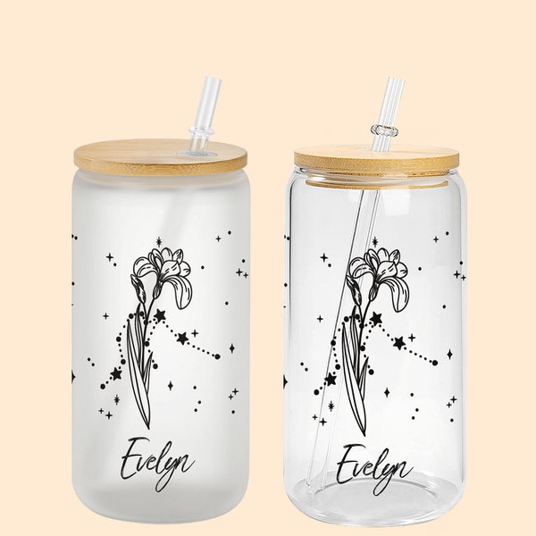 Zodiac Birth Flower Glass Tumbler 20oz