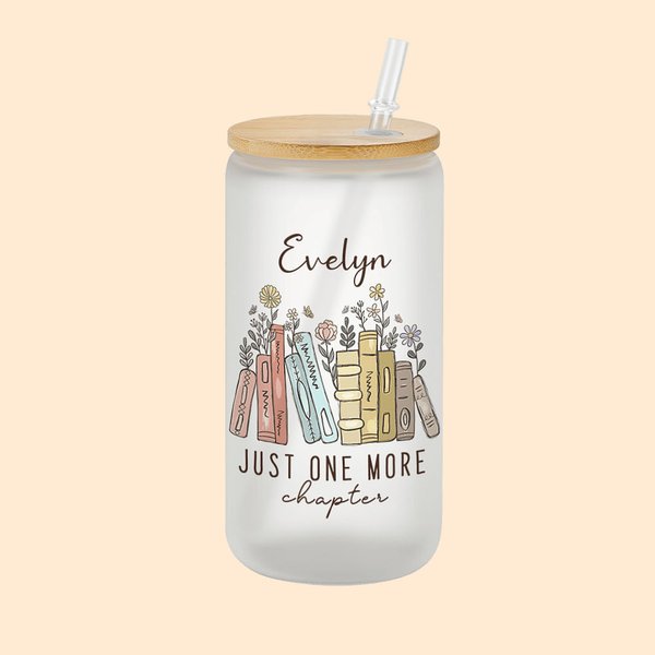 Personalisierte Blume Buch Design 20oz Frost Glas Becher mit Namen und Text Geschenk für Buchliebhaber