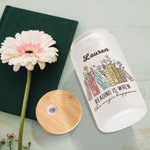 Personalisierte Blume Buch Design 20oz Frost Glas Becher mit Namen und Text Geschenk für Buchliebhaber