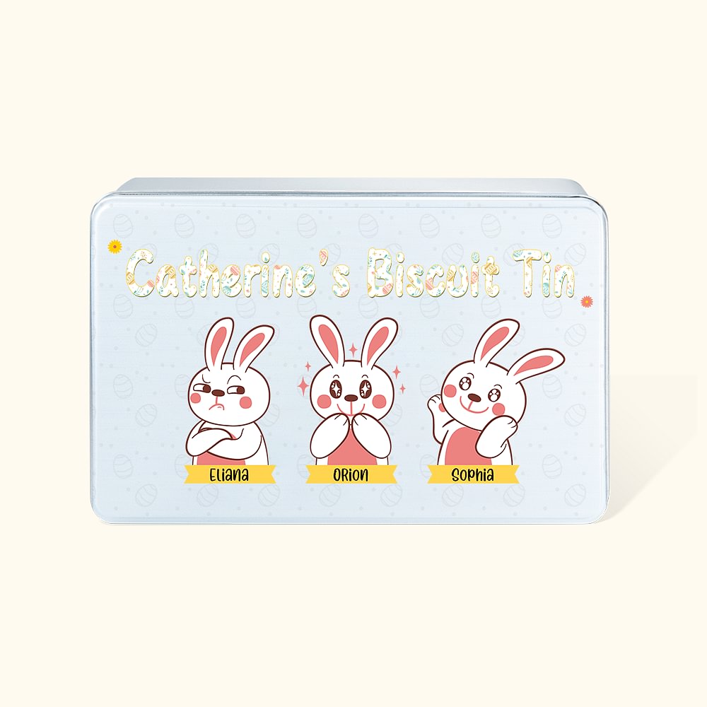 Boîte à Biscuits en Métal Personnalisée avec Nom et Motif du Lapin Cadeau Anniversaire Pâques pour Famille Enfant