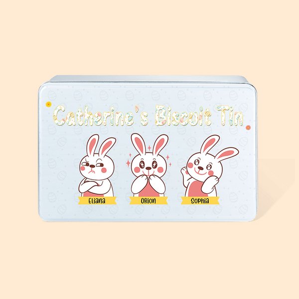 Personalizzato carino coniglietto pasquale Food Grade metallo Biscuit Tin con nome regalo di Pasqua per la famiglia