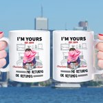 Personalised Cozy Bed I'm Yours No Returns or Refunds Couple Hug Ceramic Mug with Names Valentine's Day Anniversary Gift for Him Her