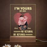Personalizada I Am Yours No Returns Or Refunds LED Luz de Noche con Base de Madera Regalo de San Valentín para Pareja
