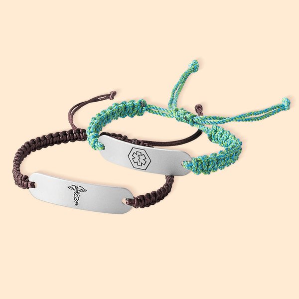 Personalisierte Caduceus Rod of Asclepius Handmade Medical Alert ID Adjustable Rope Bracelet mit graviertem Text Schutz der Privatsphäre Geschenk für 