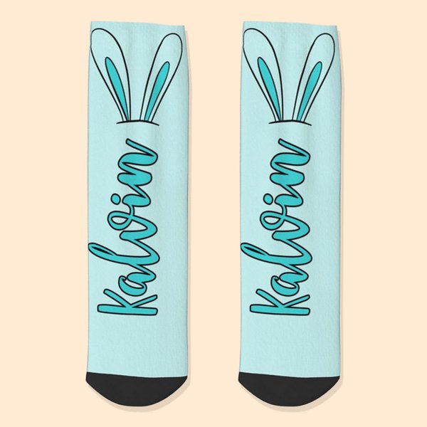 Personalized Multicolor Rabbit Bunny Ears Soft Children Socks with Name Children's Day Easter Gift for Children